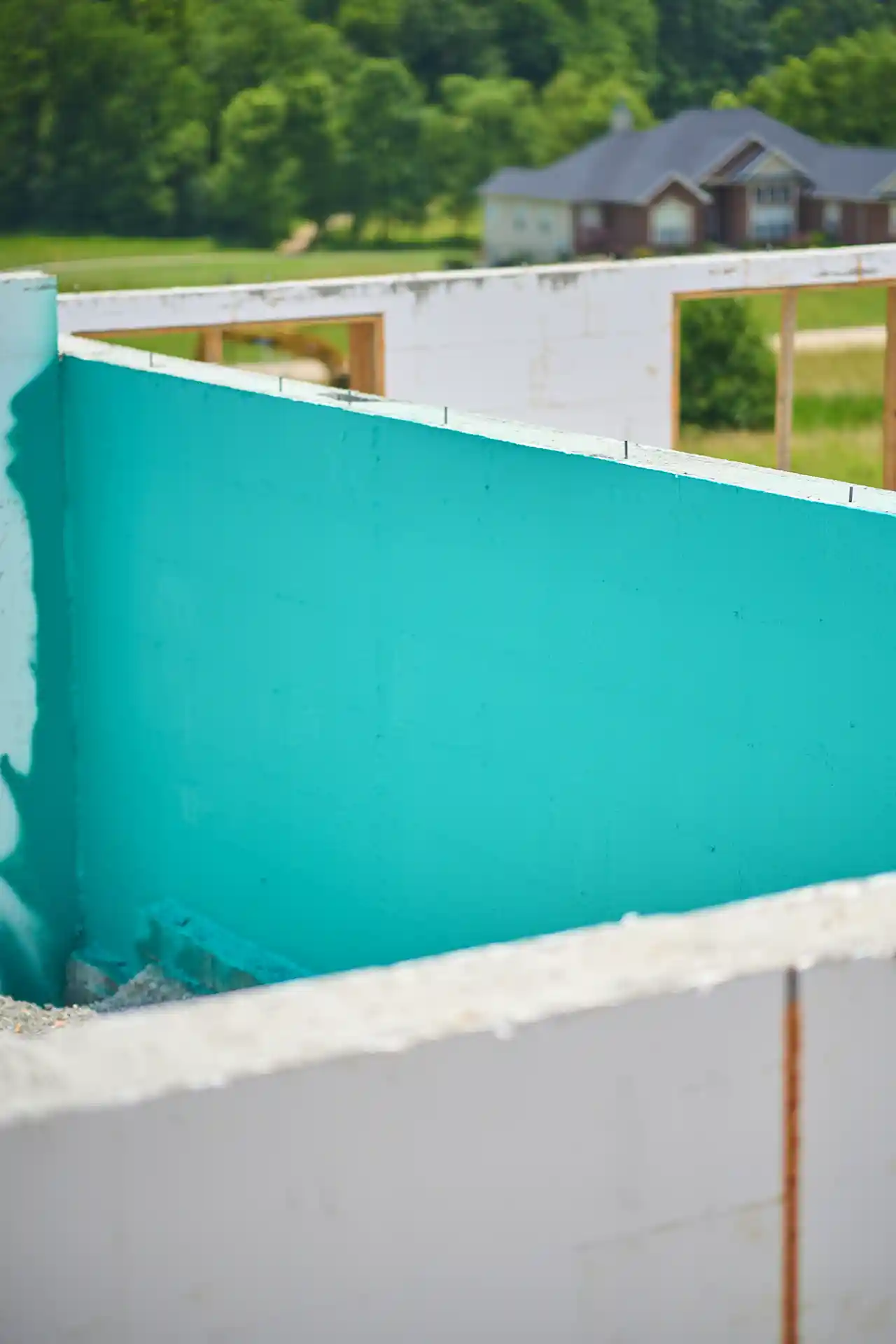 Une maison construite en coffrage isolant (ICF) avec une barrière contre la vapeur Rub-R-Wrap appliquée