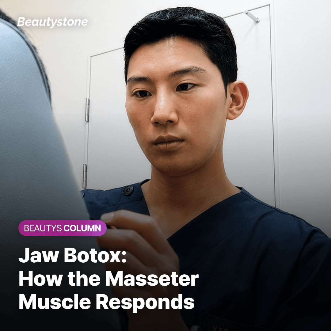 Illustration of botulinum toxin injection into the masseter muscle for jaw slimming