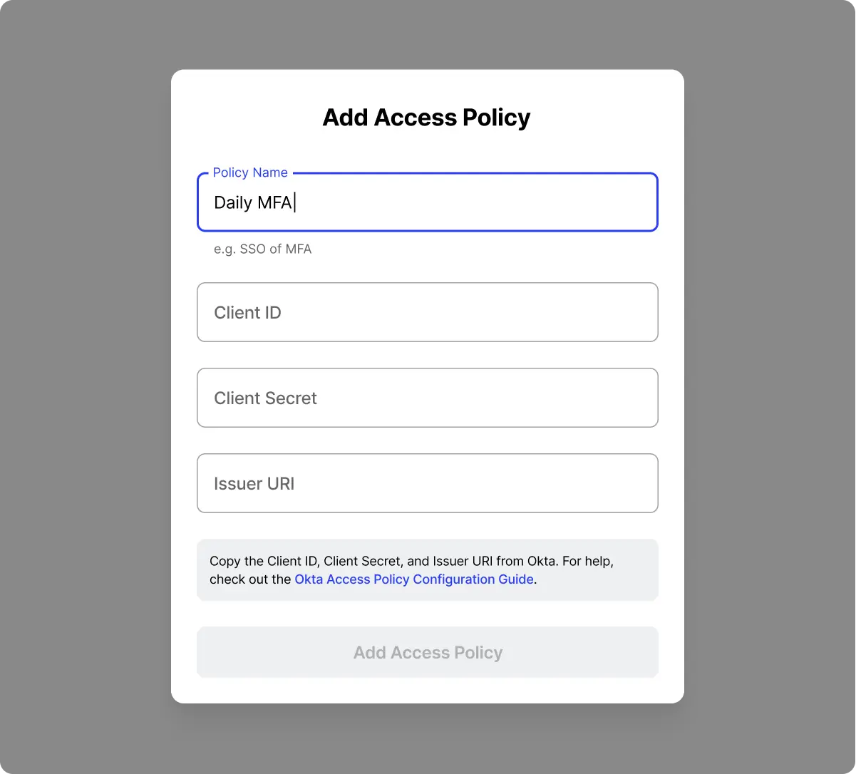 Enter access policy details