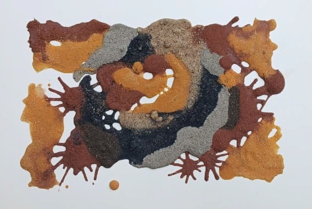 herd of sheep on road painting