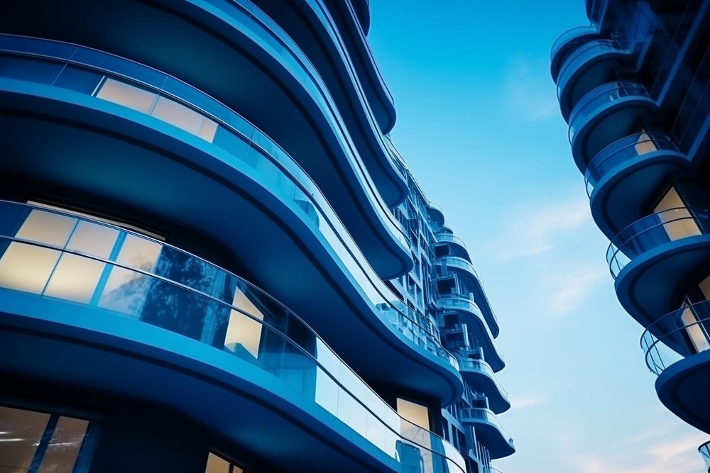 Exterior of a modern commercial building, representing property maintenance and tenant management.