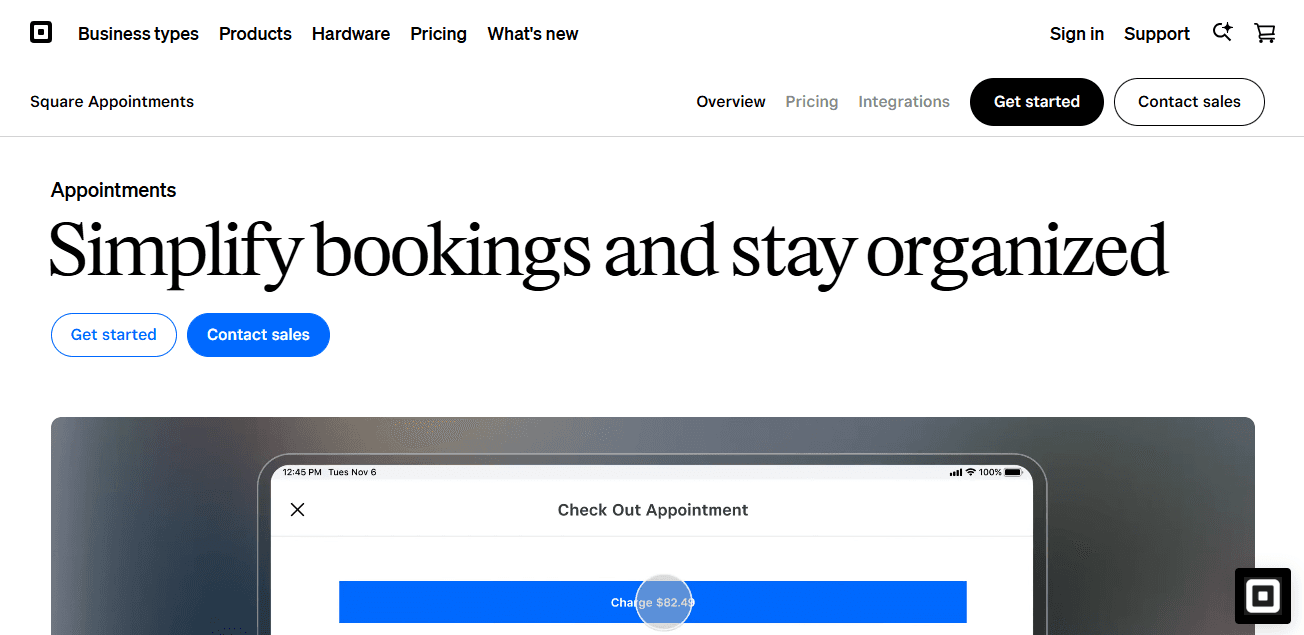 Screenshot of Square Appointments homepage