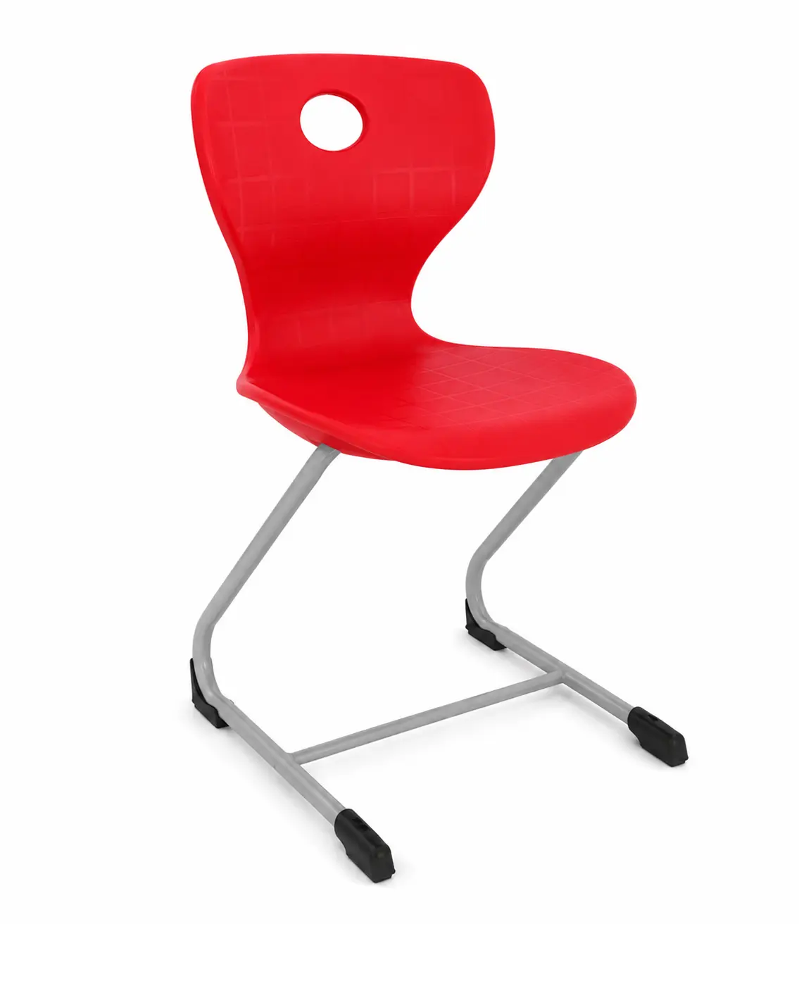 Red Z-frame school chair with plastic seat and metal frame, Made in Turkey