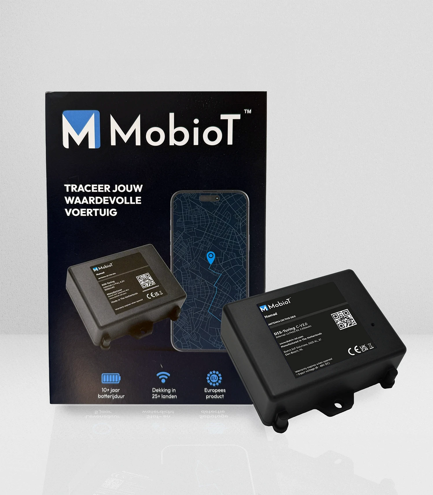 MobioT Traveller GPS tracker met verpakking