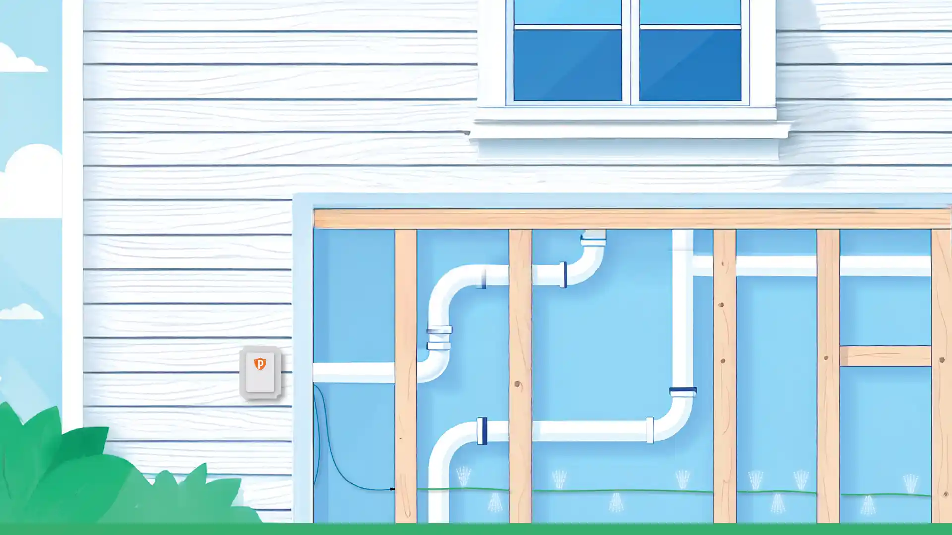 An illustration of pest control in-wall tube system and how it works
