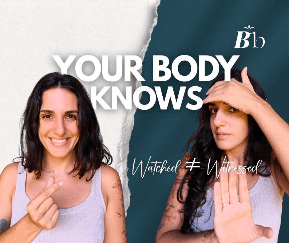 Two photos of the same woman are being shown through a split frame. One is hiding from the public eye. The other is making a heart shape with her fingers