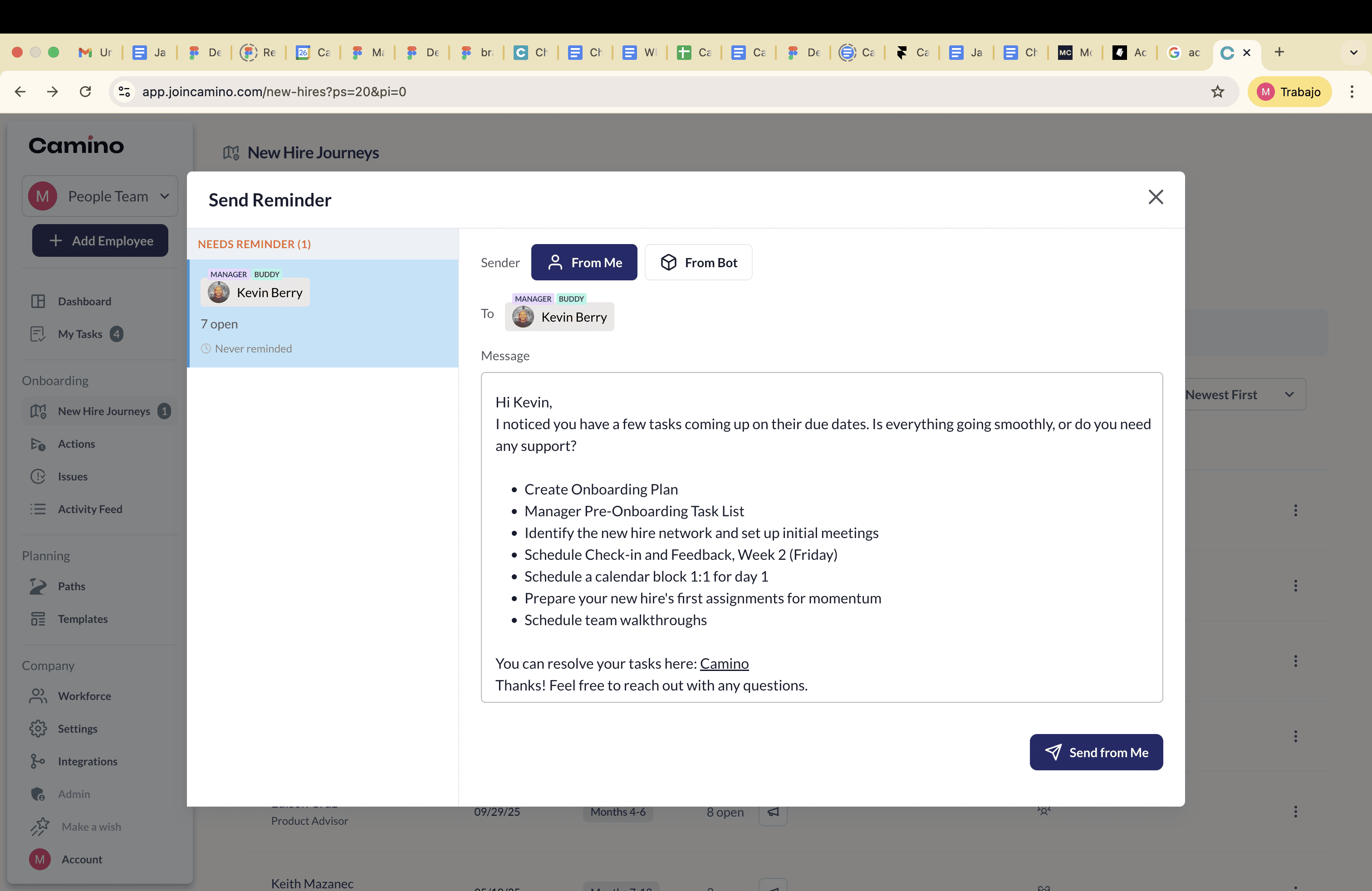 One-click Send Reminder modal