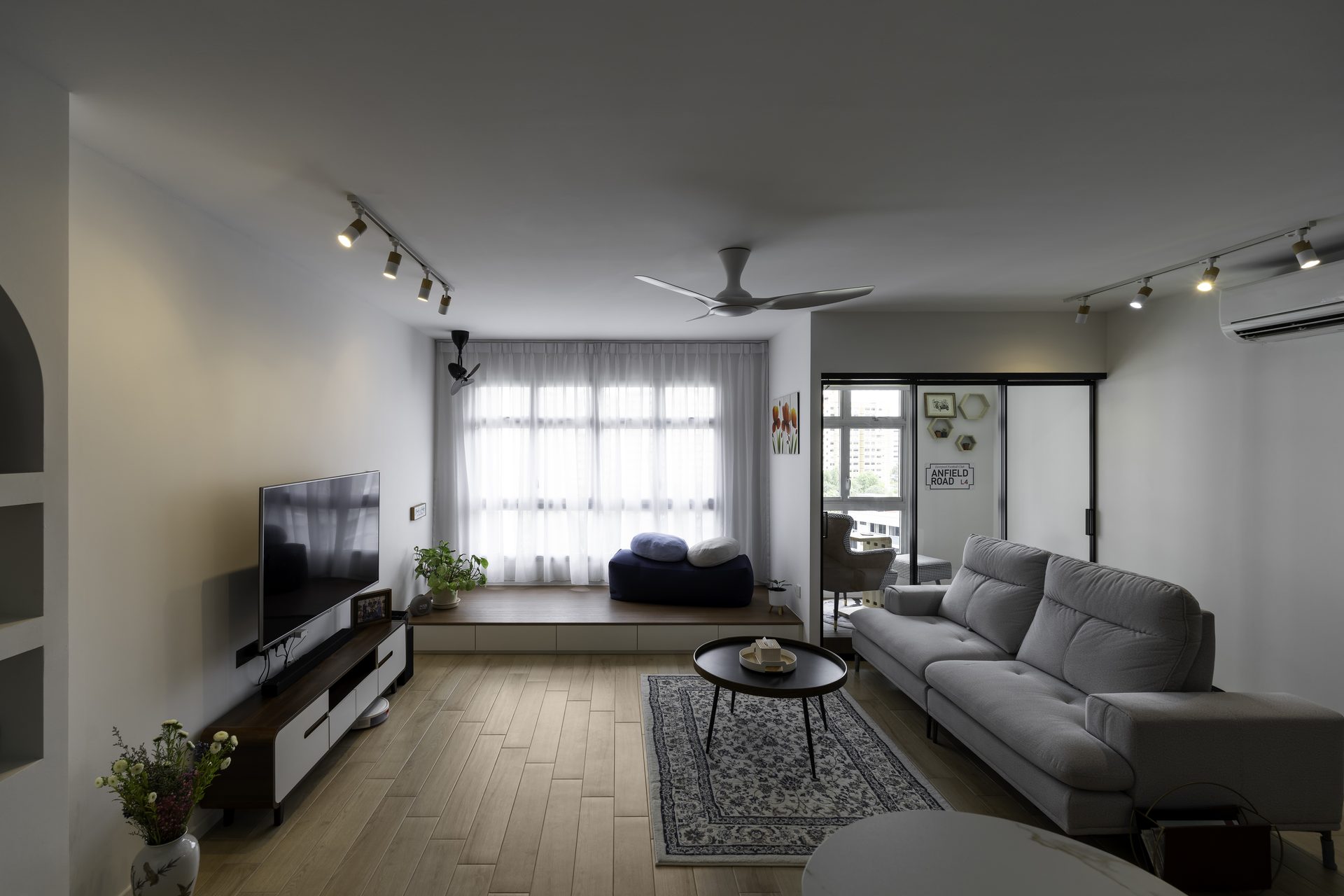 Timber look tiles on living room floor