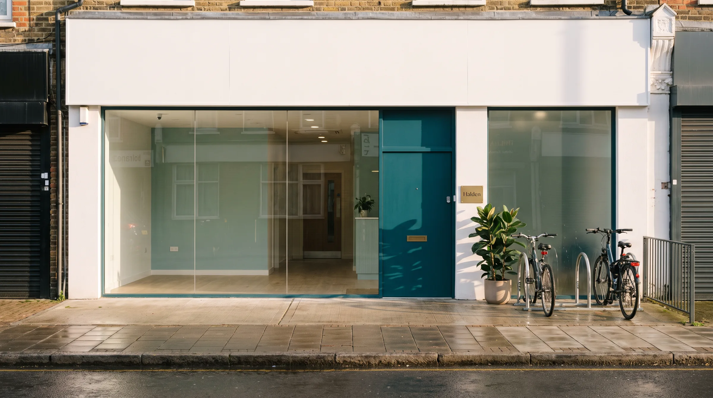 The glass-fronted Orford Road clinic, early morning