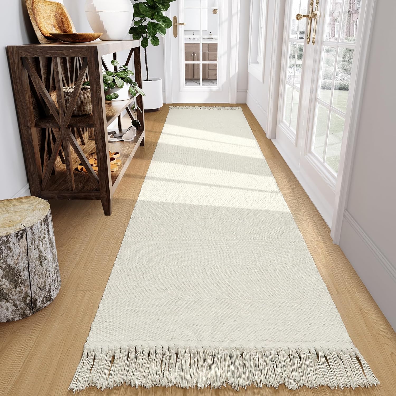 White runner rug brings elegance and charm to any space.