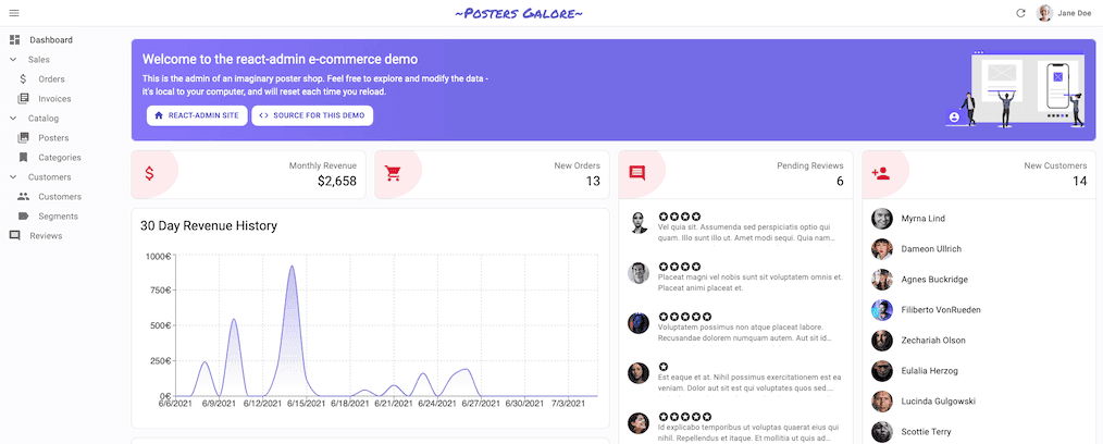 A React Admin dashboard example.