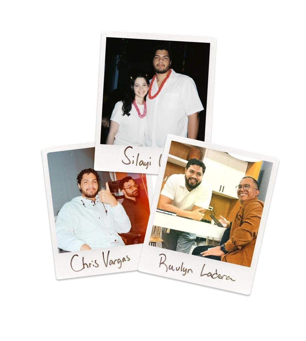 Polaroid-style photos showing the person with friends and others in casual, social settings, capturing candid moments and interactions.