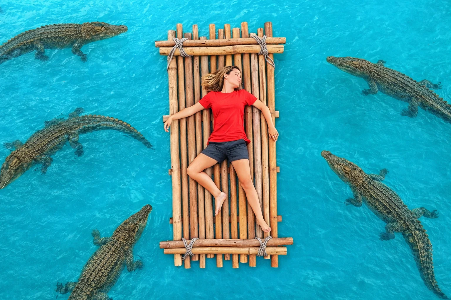 Man stuck in red car as train approaches railroad tracks