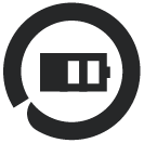 A circular loading icon with a partially filled battery icon inside, indicating low battery status.