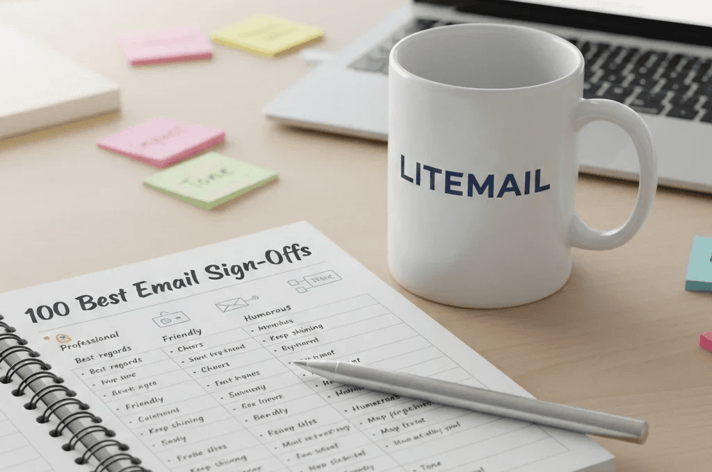 Laptop screen showing creative email sign-off ideas.