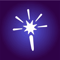A stylized sparkler or magic wand icon against a purple background, radiating light.