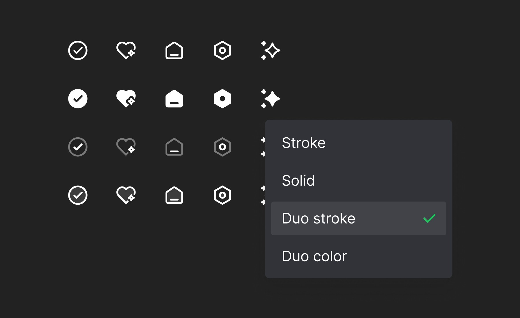 Sublima Icons showcasing four versatile icon styles: stroke, solid, duo stroke, and duo color - Figma-ready UI icon set.
