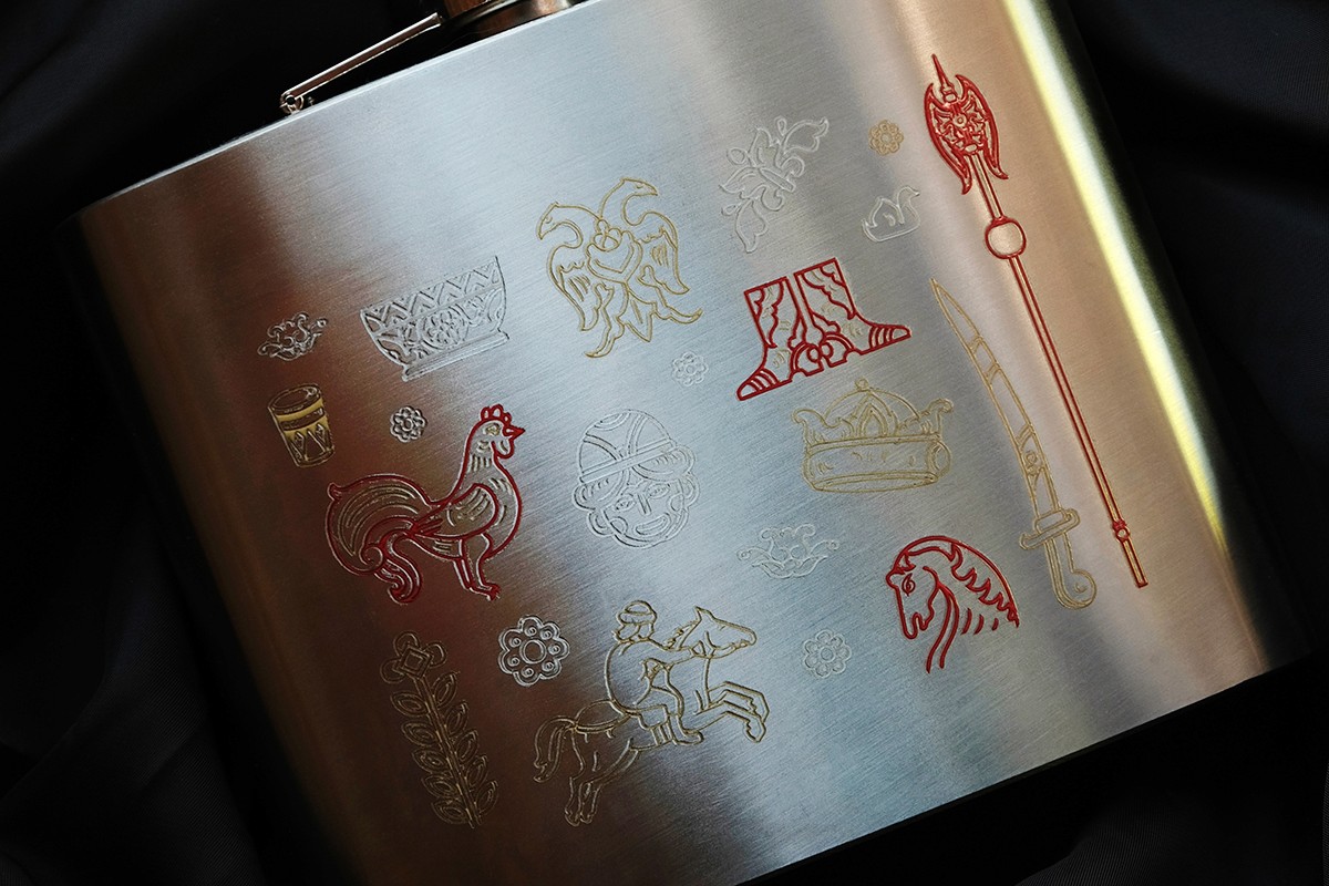 Corporate merch, souvenir products, uv dtf stickers for Corporate client printed on metal with uv dtf printing.