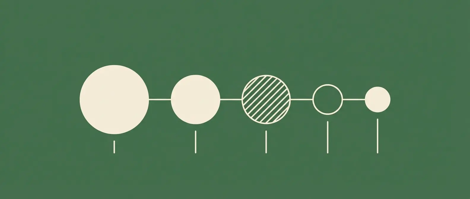 Five circles of decreasing size, one is striped.