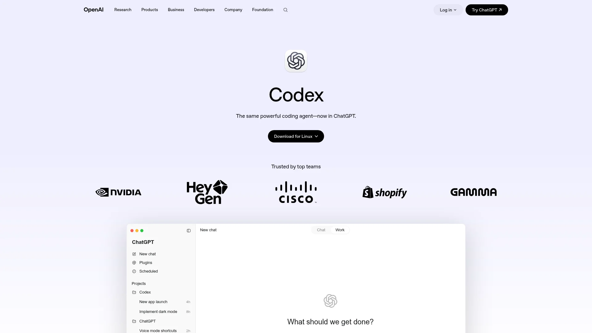 OpenAI Codex coding agent page