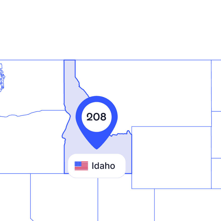 US map of 208 area code phone numbers and its coverage region