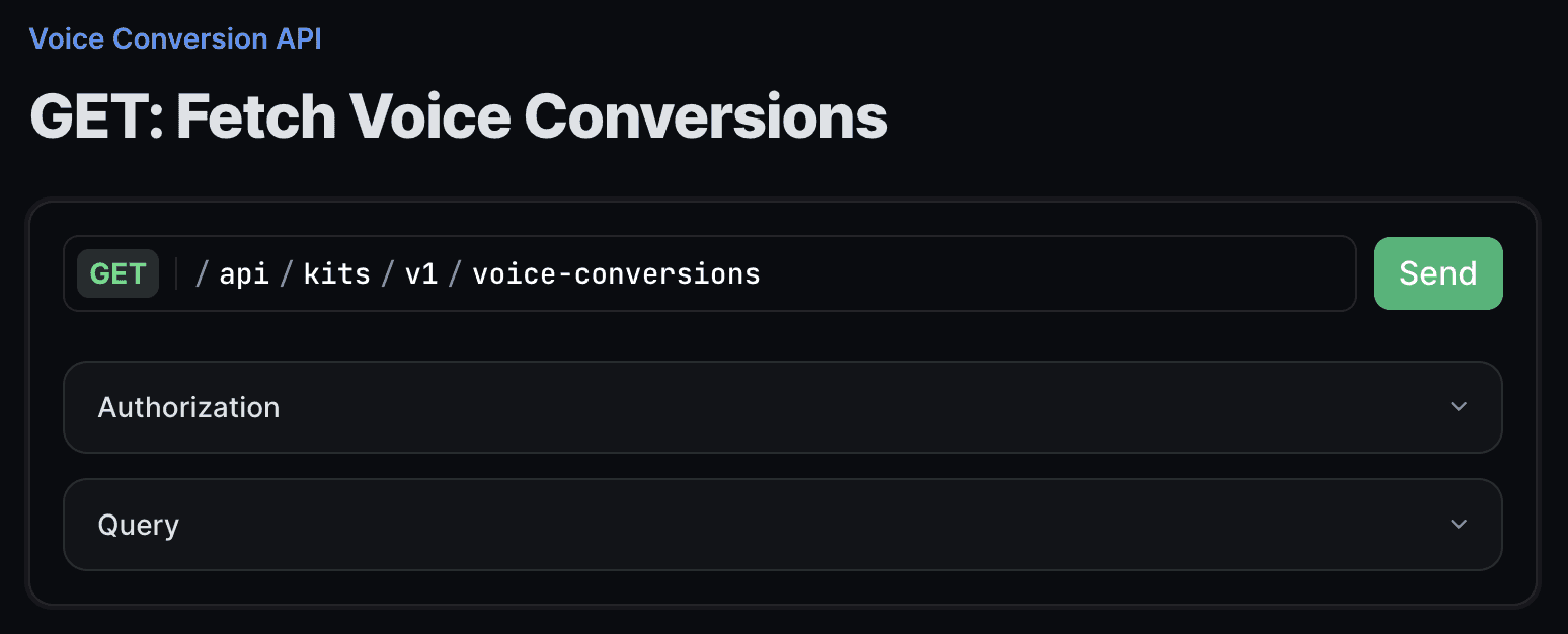 GET voice conversions request visualization with the Kits AI API