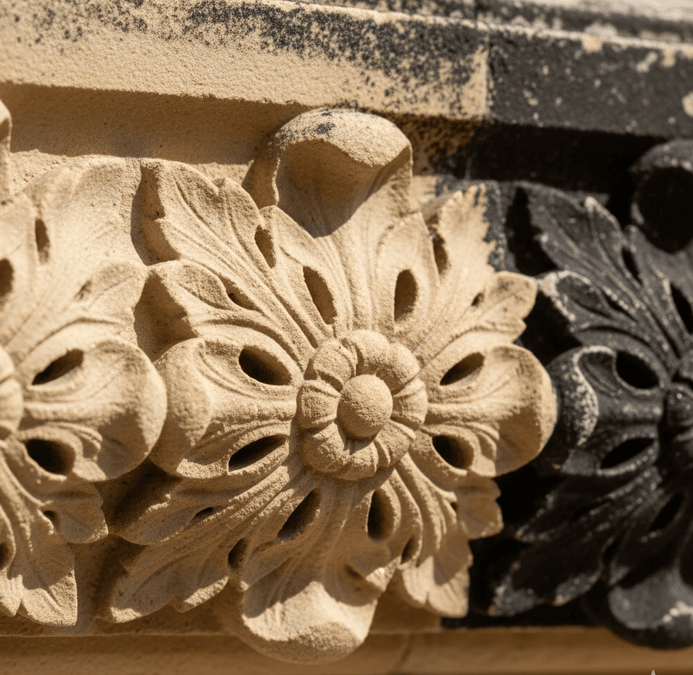 Close-up of limestone architectural detail
