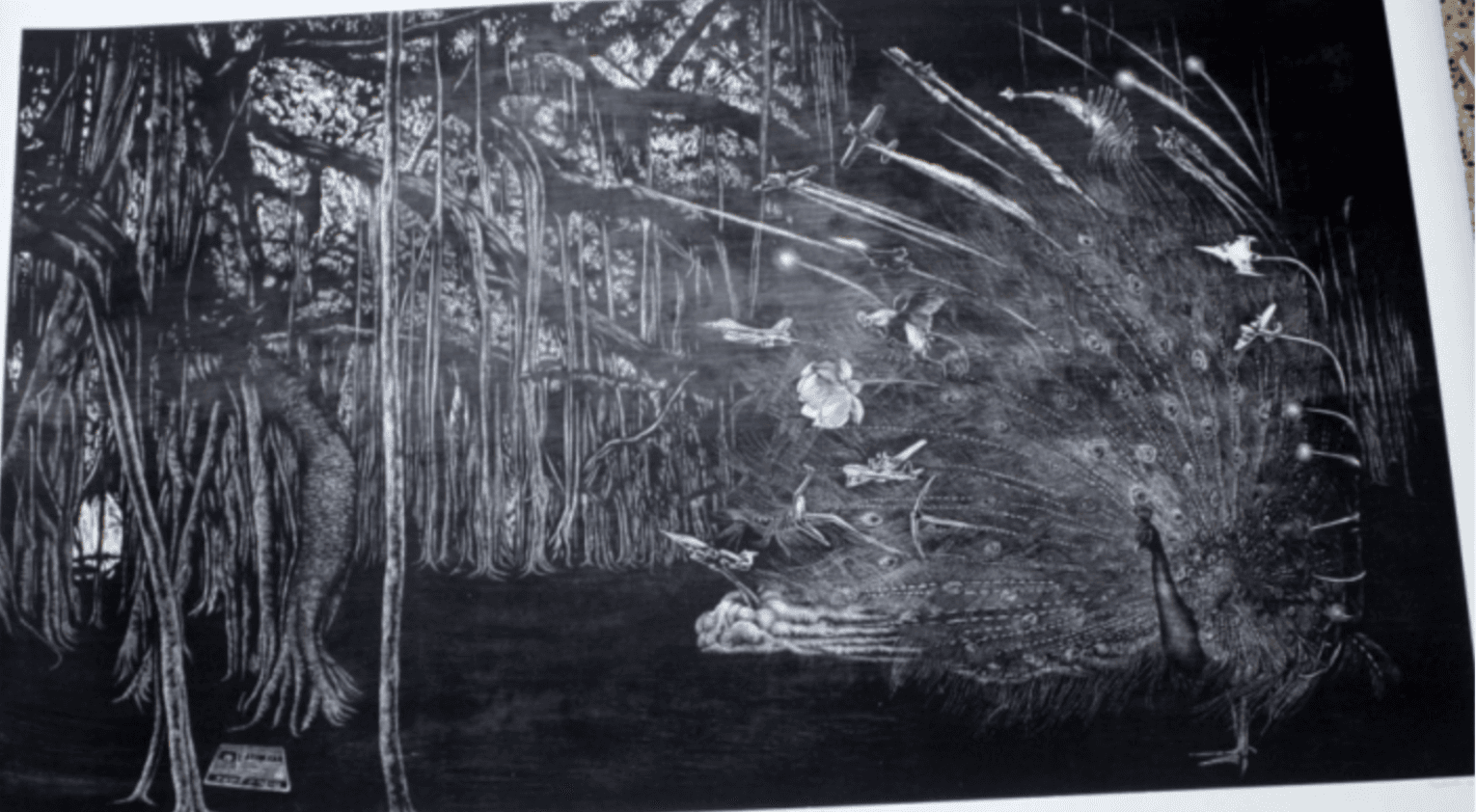 herd of sheep on road painting