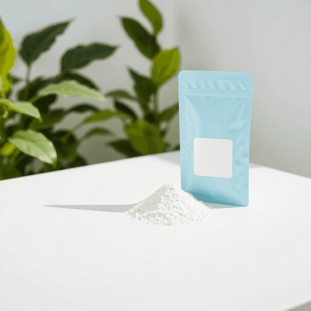 product photography of a packet of powdered supplement