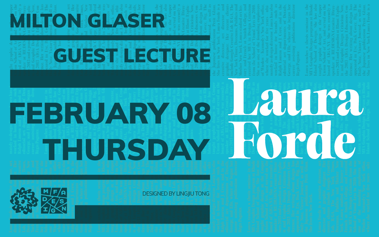 informational poster announcing guest lecturer Laura Forde