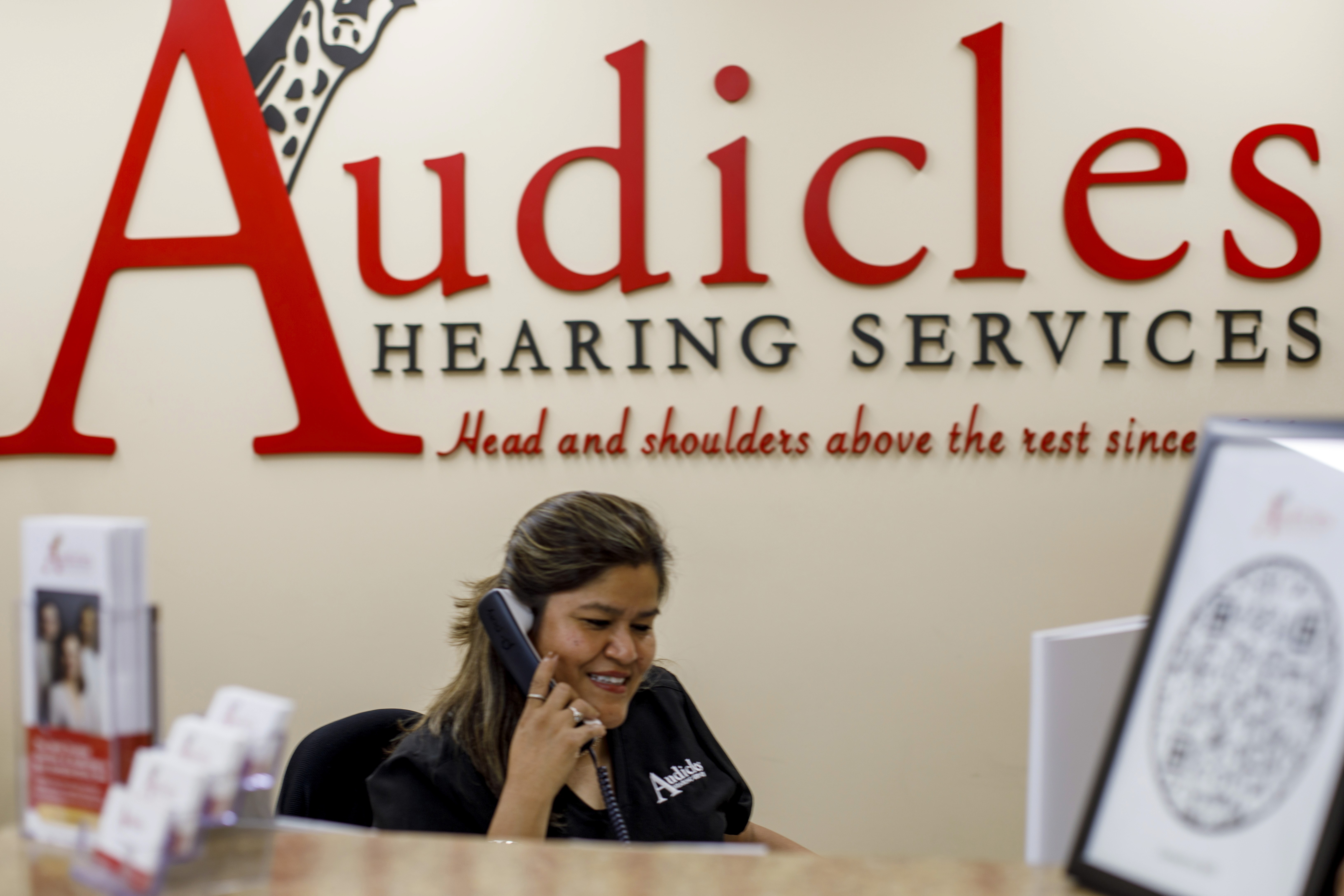 The Audicles receptionist in a phone call