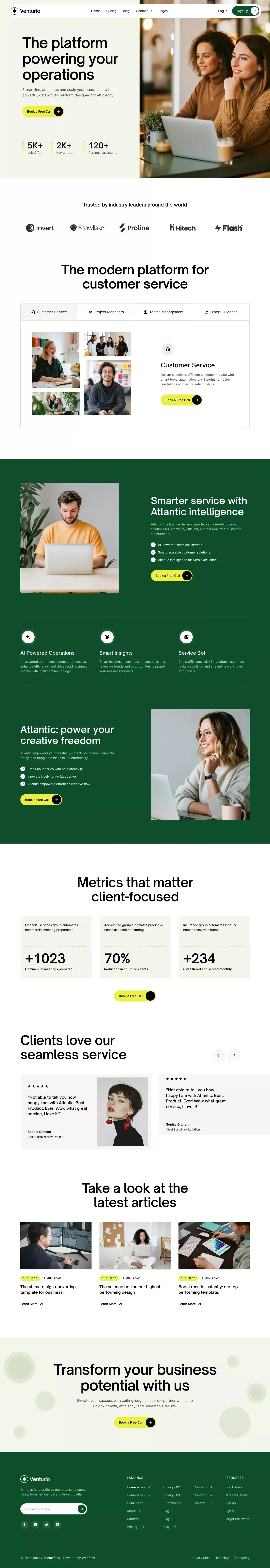 Venturio - Webflow Template landing page screenshot showcasing Tech design