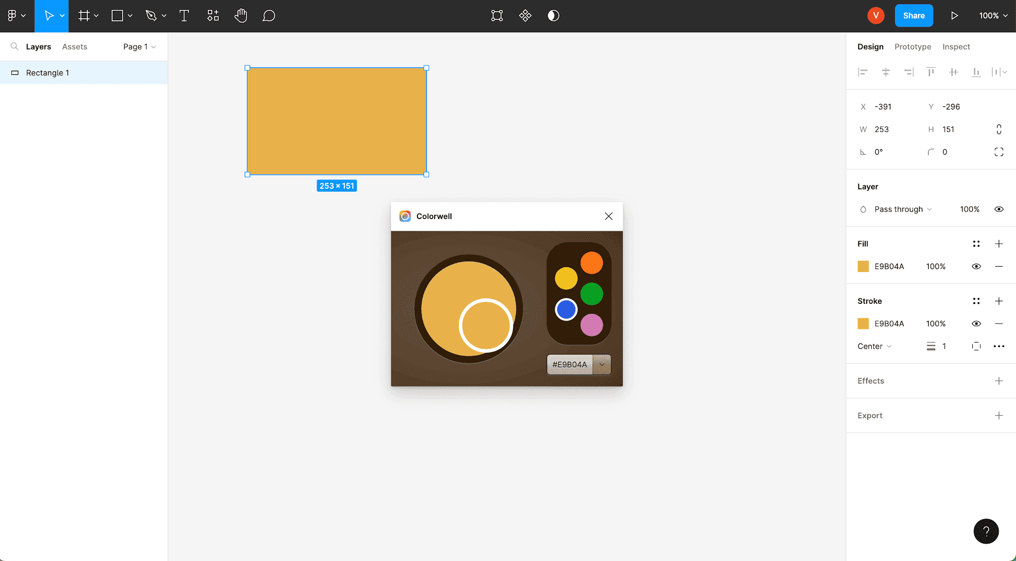 Colorwell plugin Unsplash Figma plugin open on the figma canvas