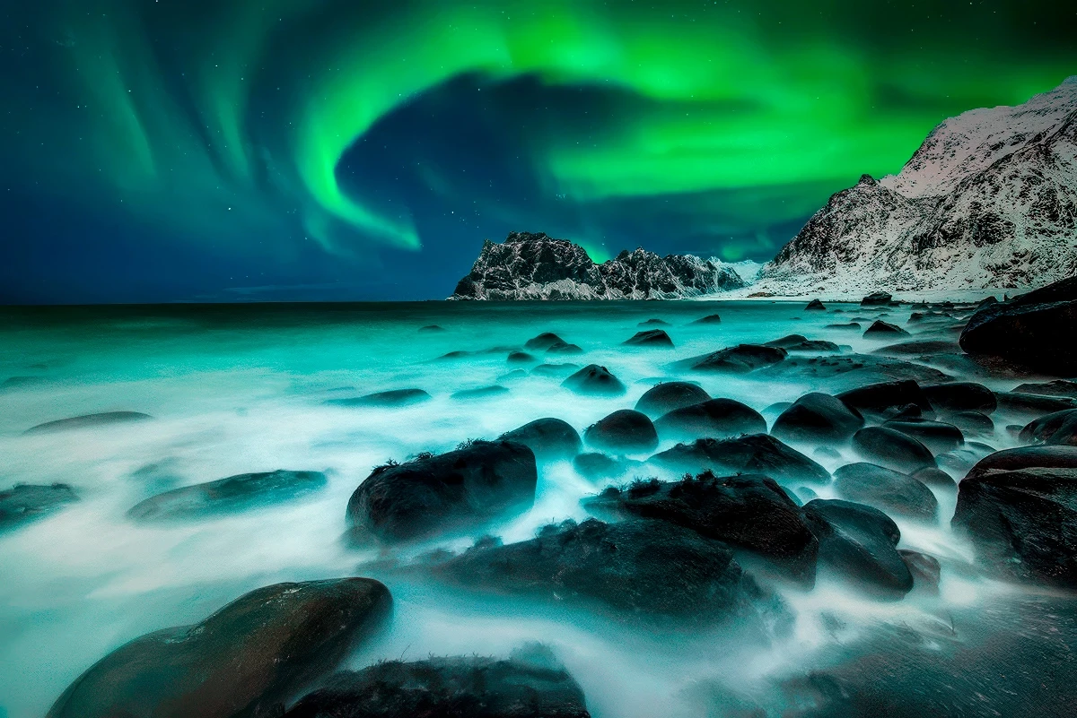 Aurora boreal en las Islas Lofoten, Noruega