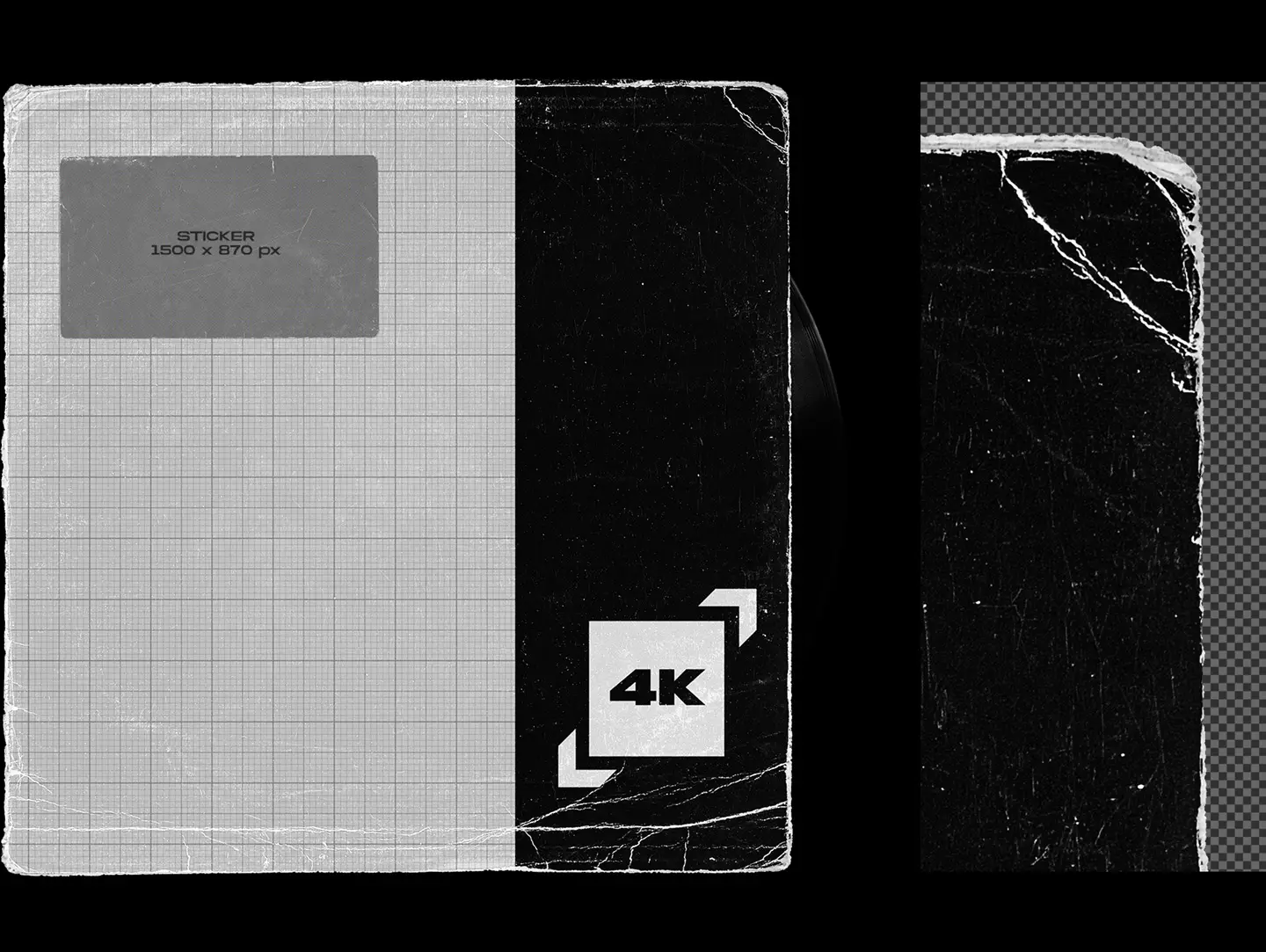 Vinyl record mockup close up showing distressed album cover texture detail