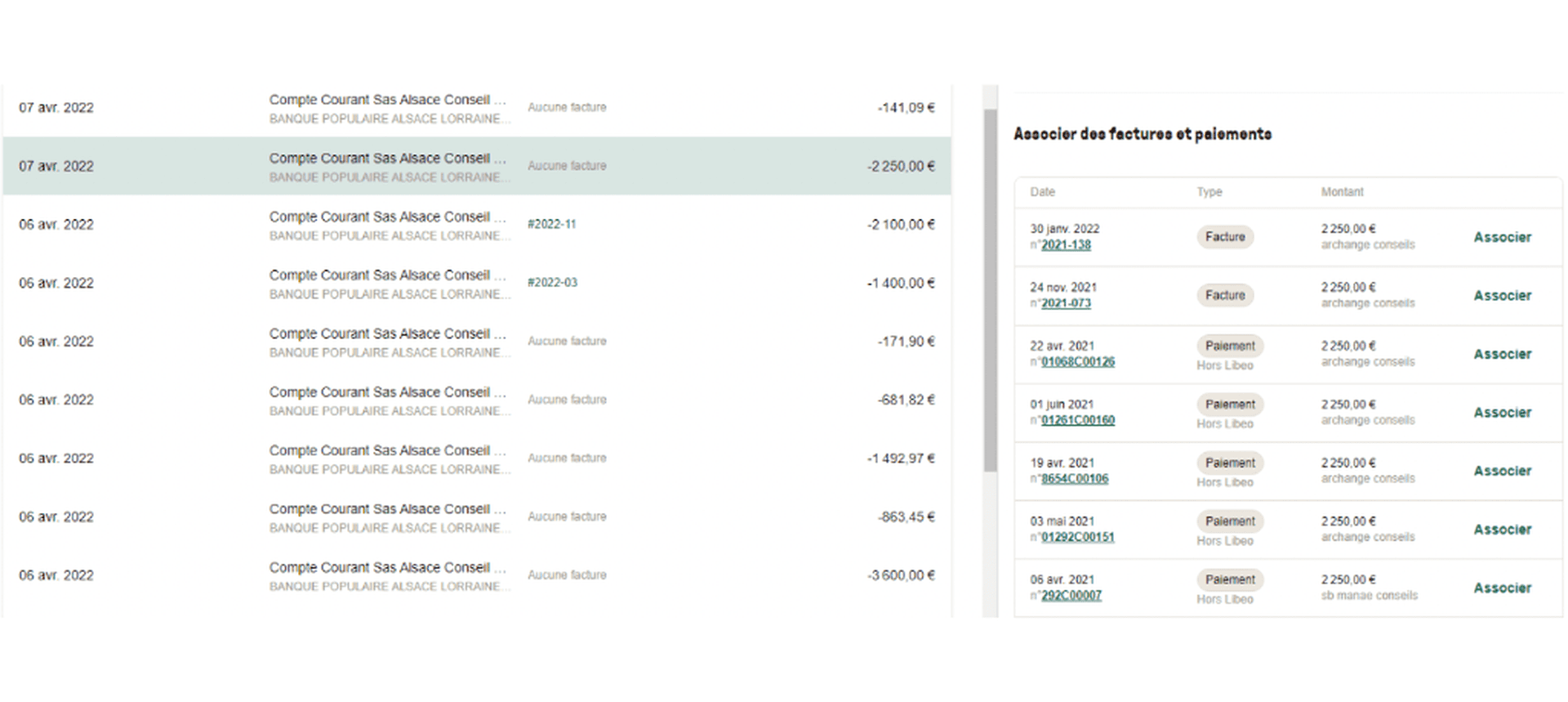 associer factures et paiements