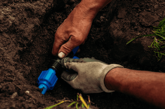 Plumbing installation in a backyard