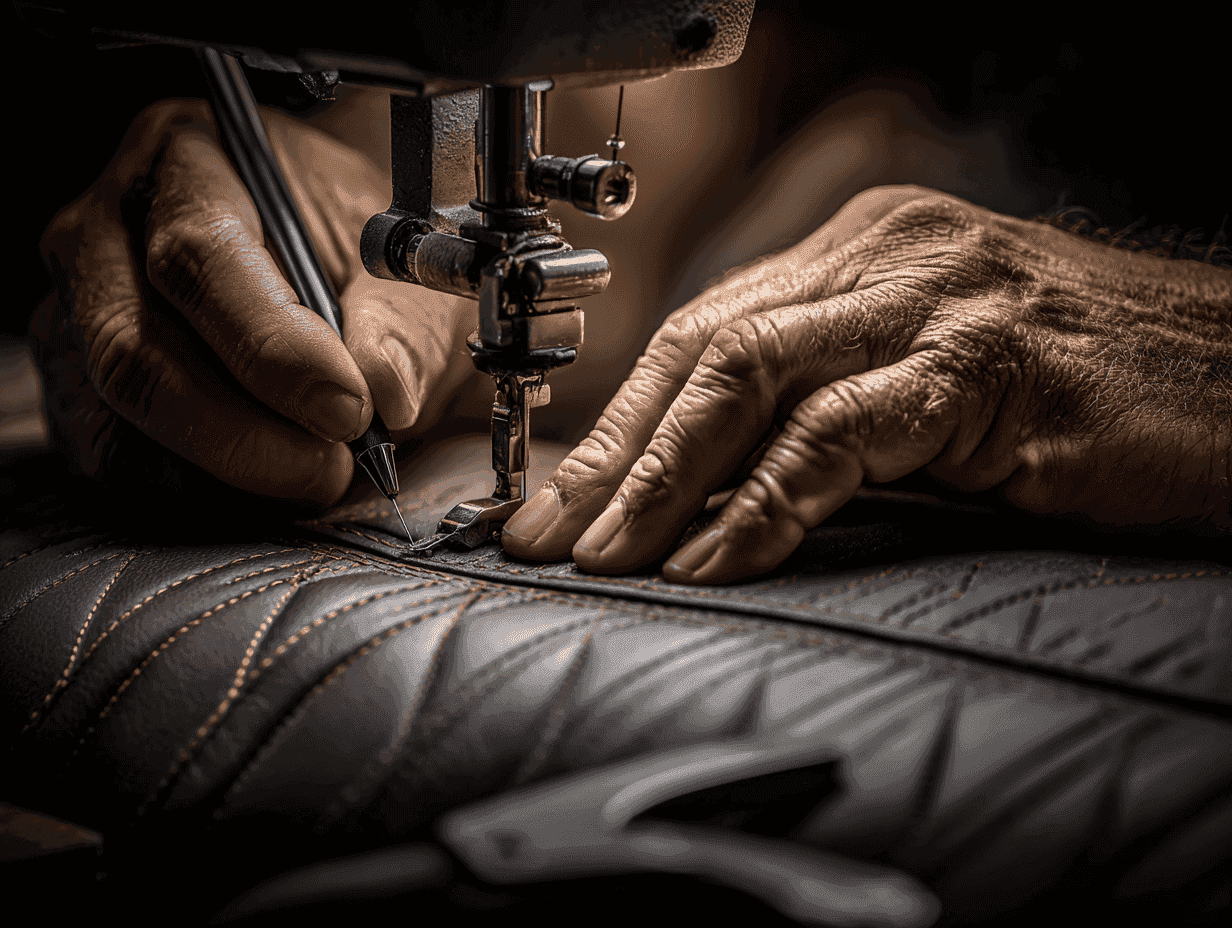 a man standing in front of a display of wooden doors