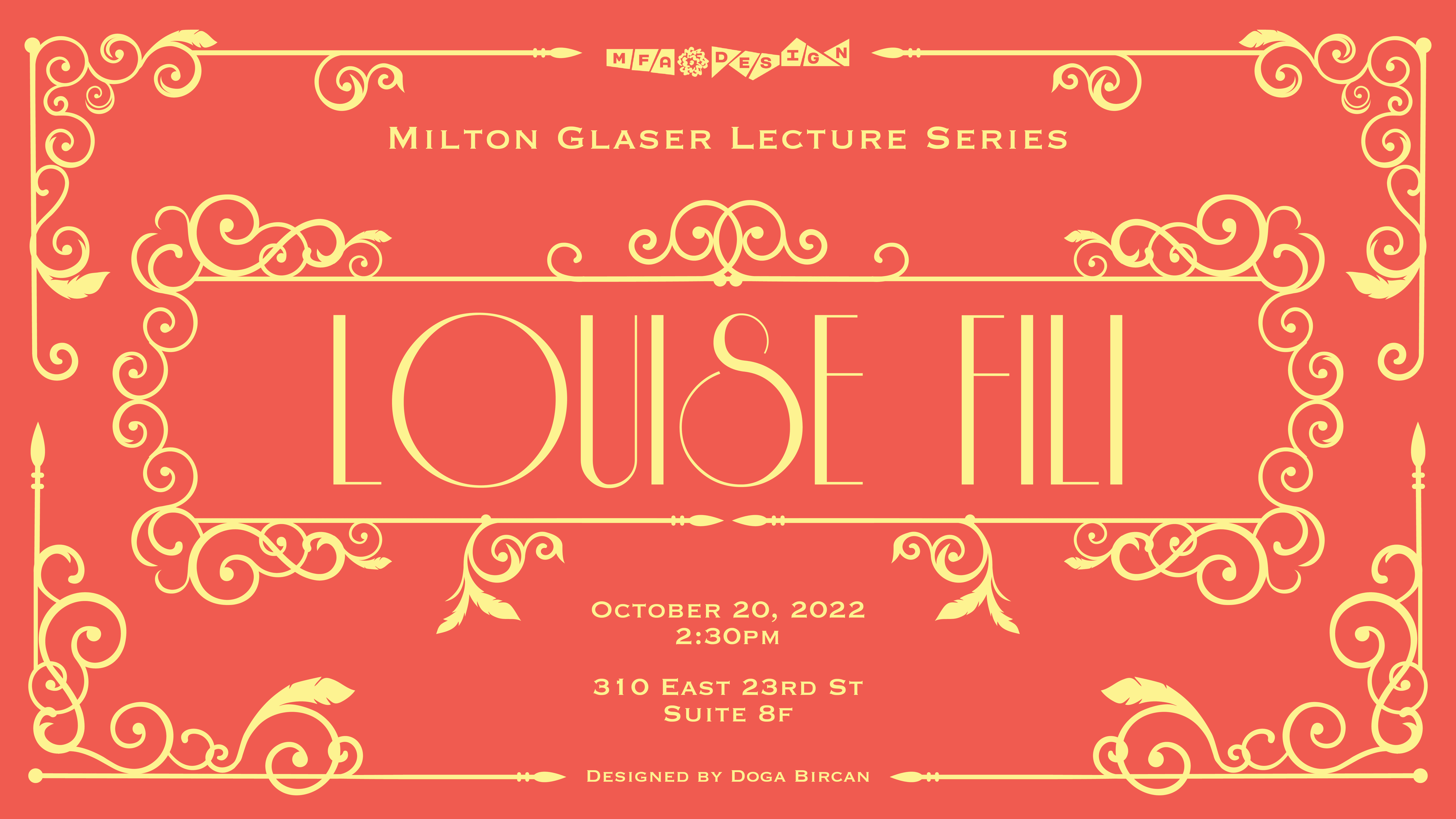 colorful poster for Louise Fili guest lecture