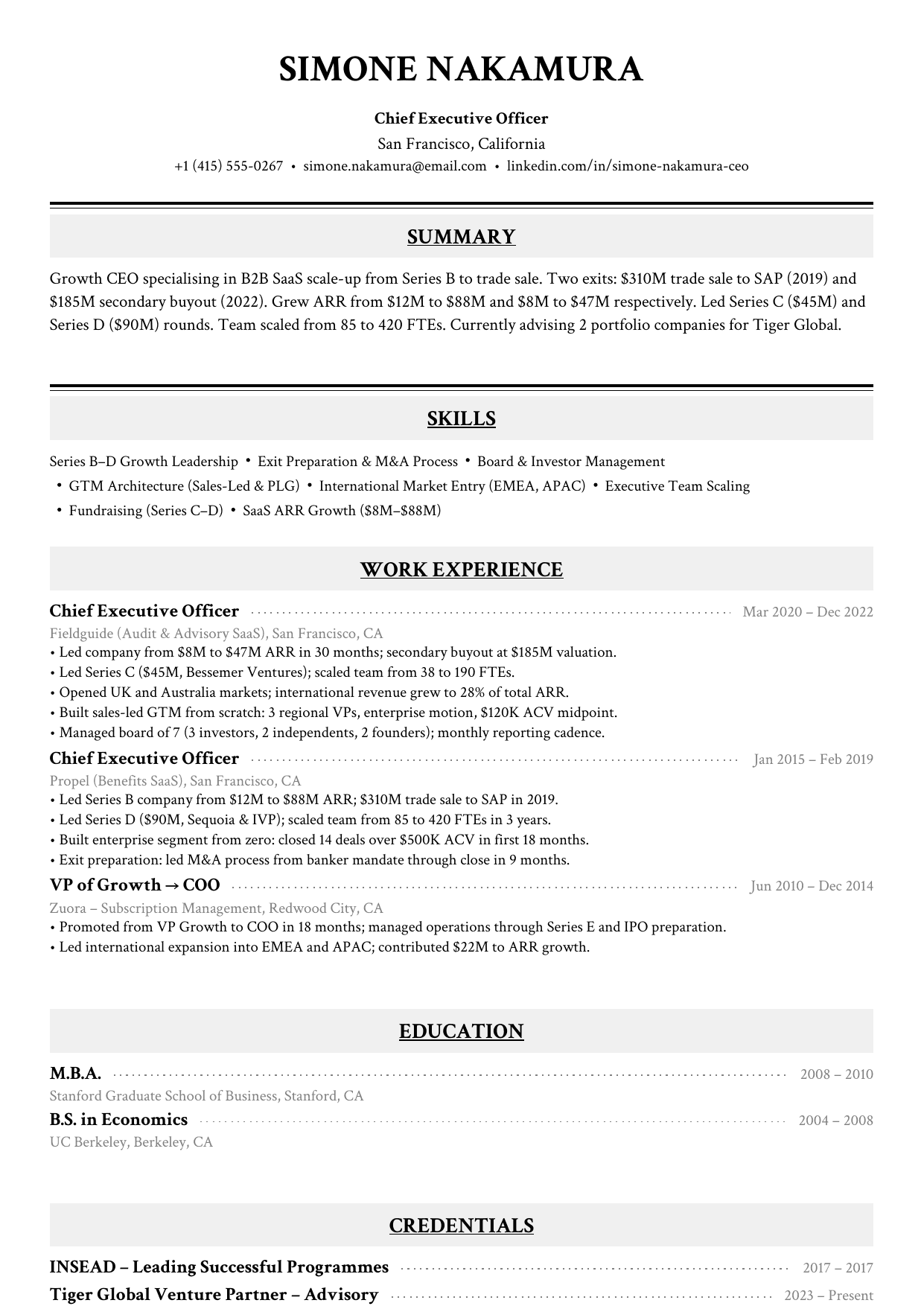 Growth CEO resume example