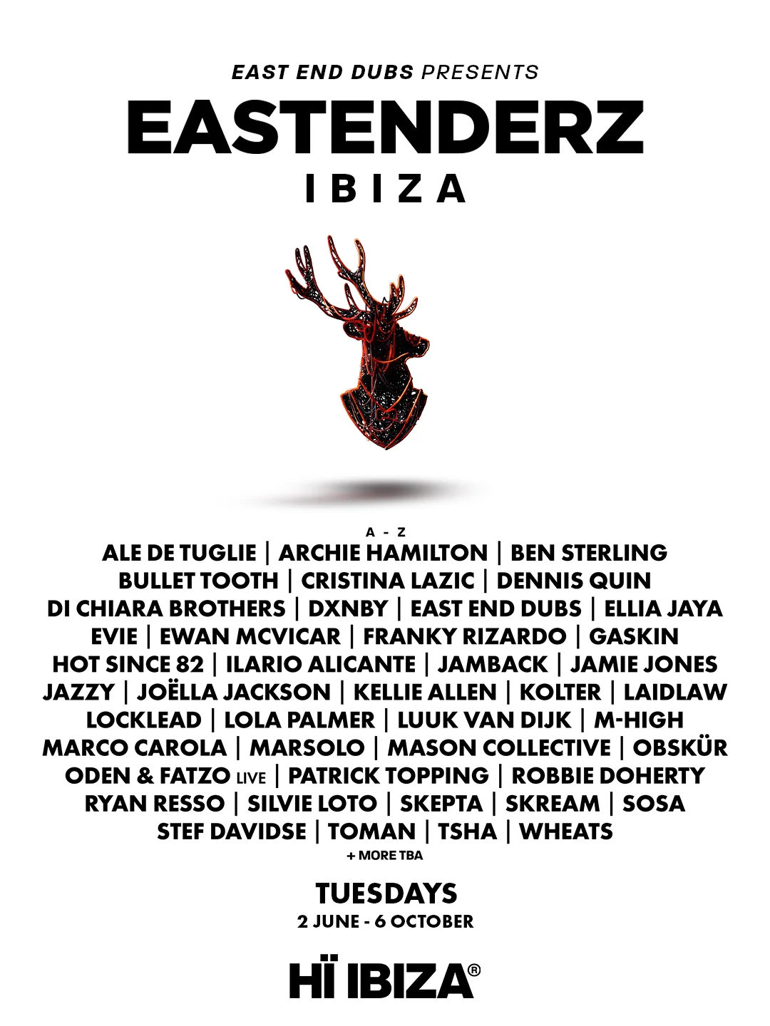 Eastenderz Ibiza 2026 at Hï Ibiza residency full lineup poster