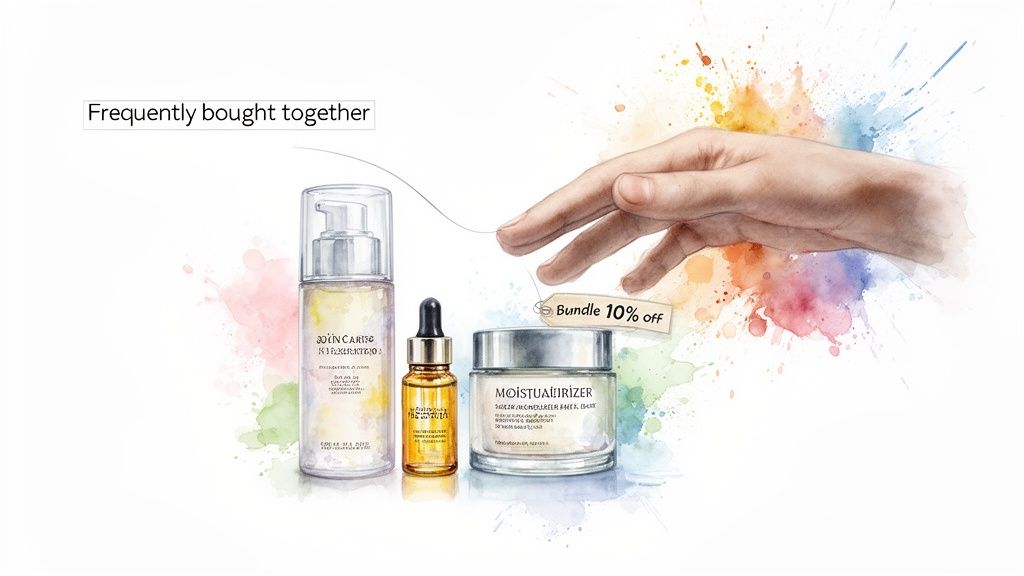 A bundle of three skincare products (pump, dropper, moisturizer) with a 'Bundle 10% off' tag.