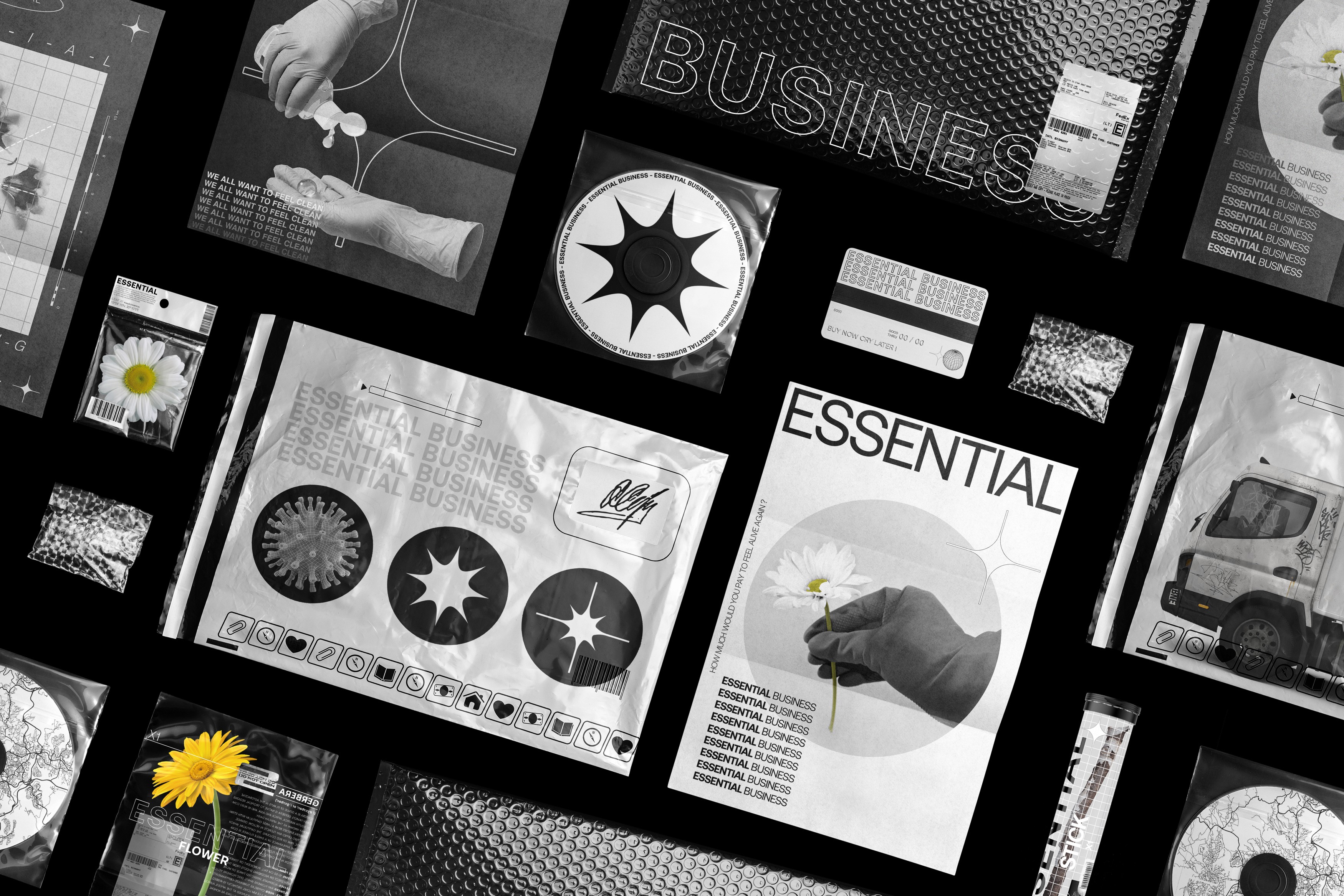 deign assets and graphic elements over a black background