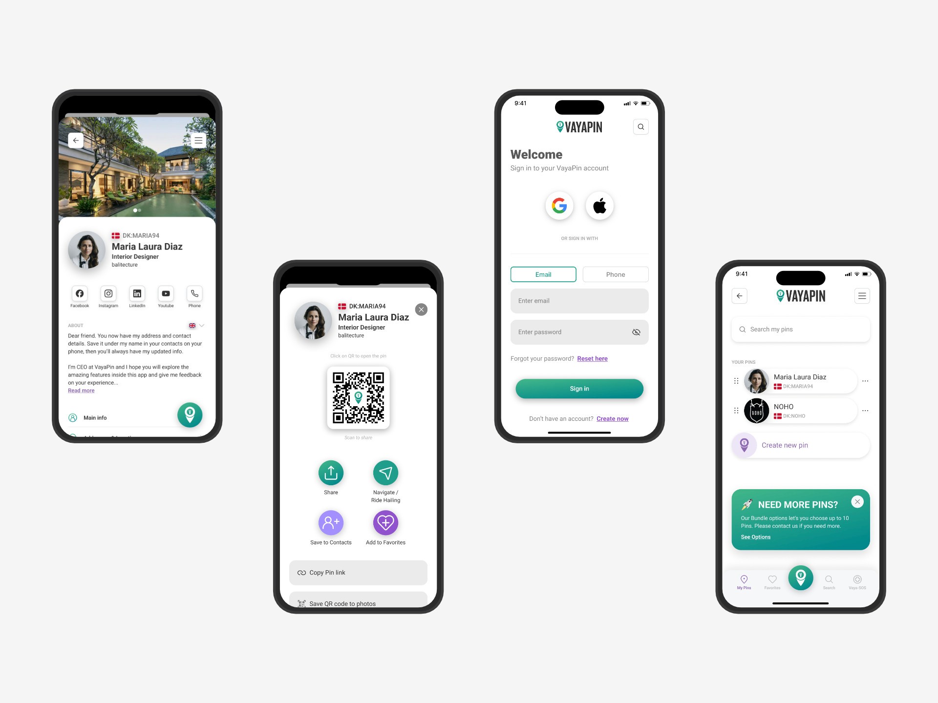 Mobile application screens