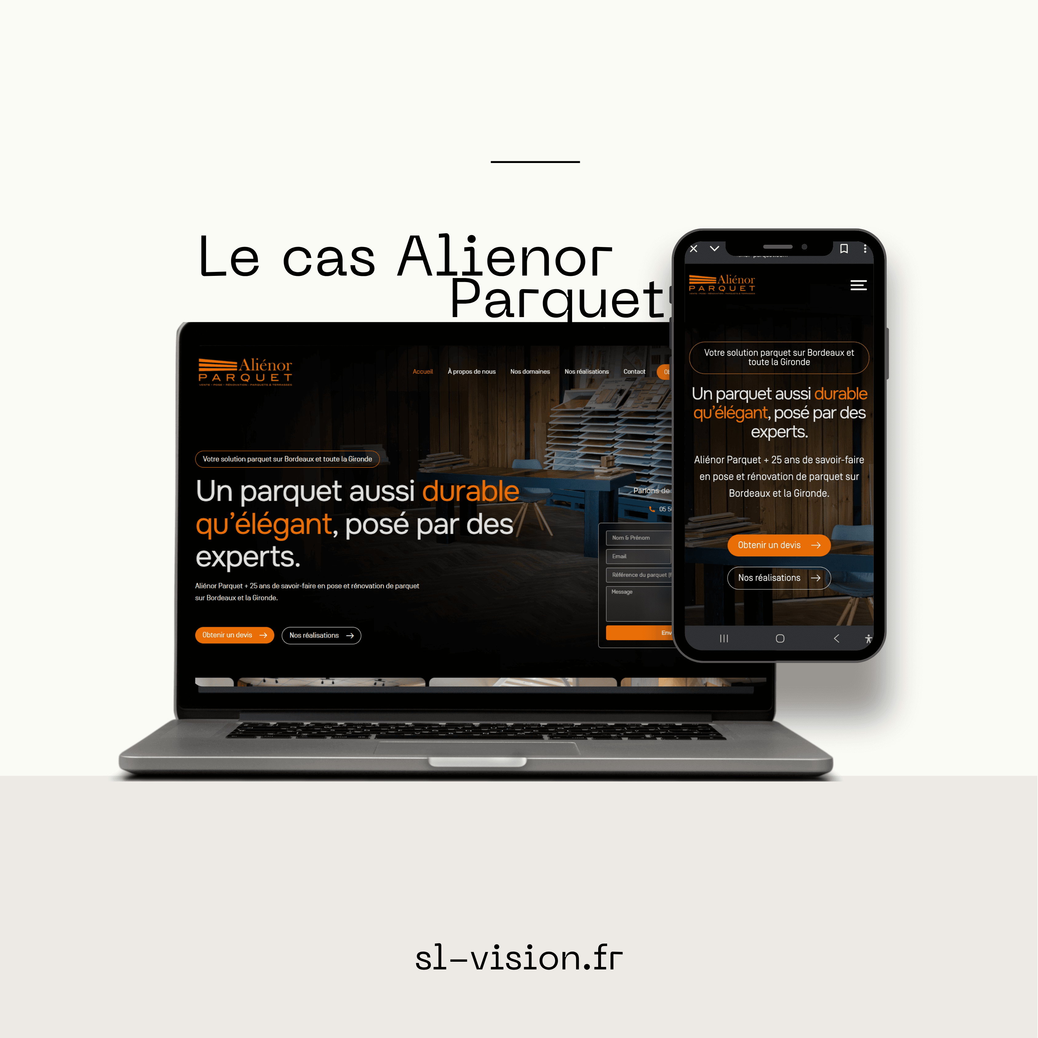 Création du site vitrine d'Alienor parquet à Mérignac réalisé par Benoit SIONNEAU - Sl Vision