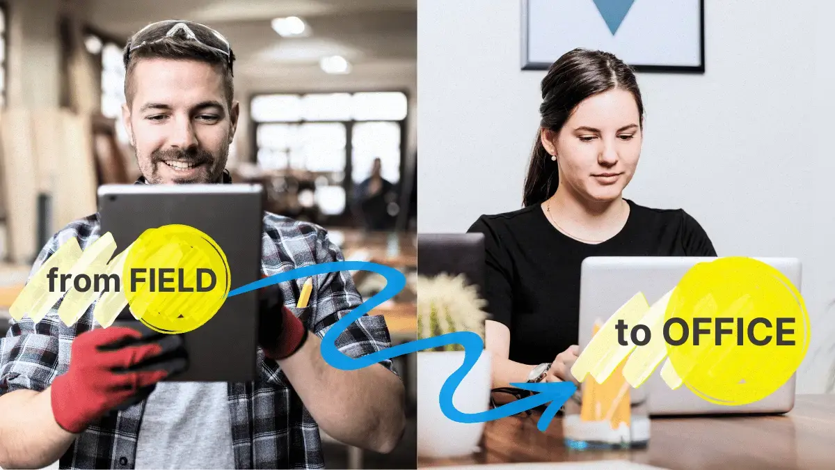 a field technician communicating in real time with the office