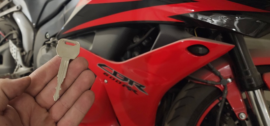 New motorcycle key made for Honda CBR by CarKeyAction motorcycle locksmith in Calgary.