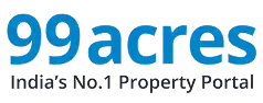 Logo of 99acres, a platform for real estate listings and services, displayed in blue text on a dark background.