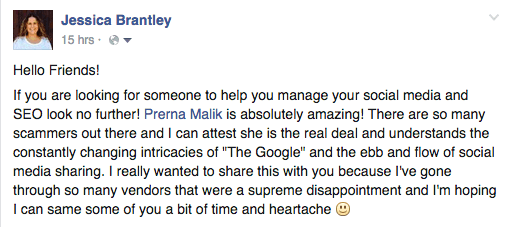 Jessica Brantley testimonial for SEO services