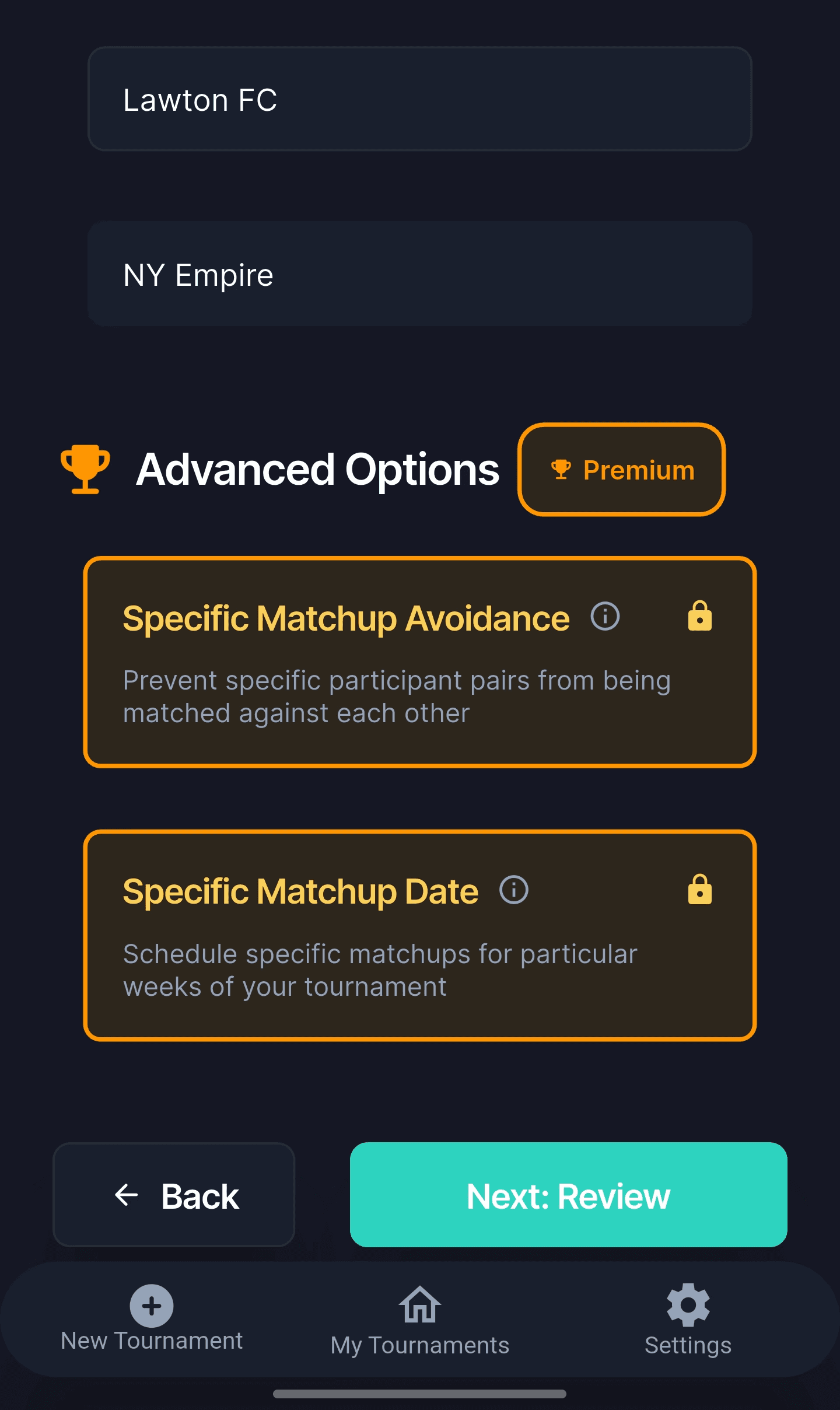 BrackIt advanced scheduling screenshot